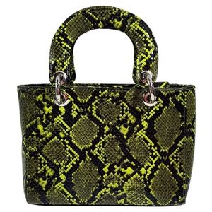 Faux Lime Green and Black Snake Skin Handle Purse - EUC - Statement Clutch